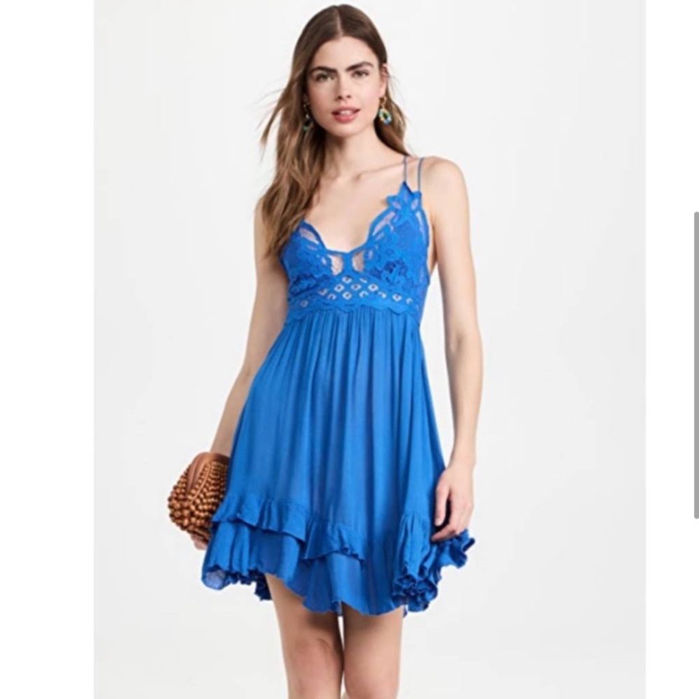 Free people Adela lace slip dress blue size small